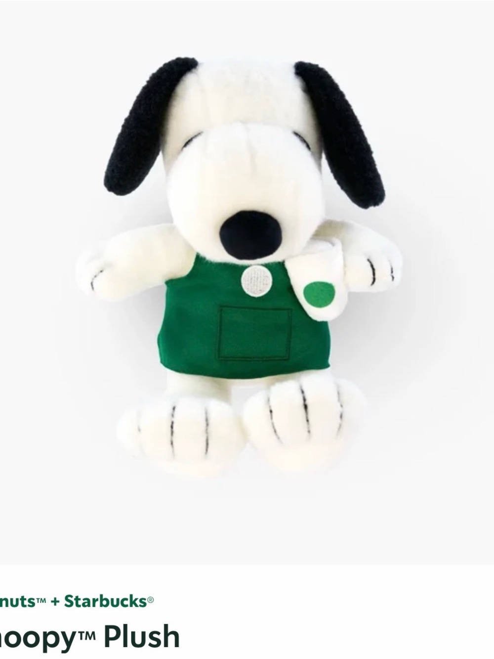 Starbucks Snoopy Plush Toy in White, Black and Green